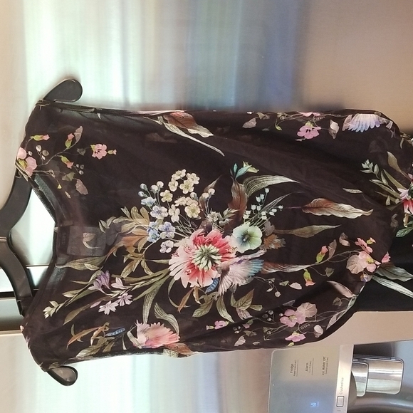 💕FUZZI💕 Navy Floral Sheath Dress 100% Viscose Crepe Large - Picture 11 of 16